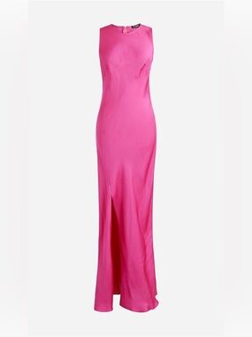 Fuchsia High Neck Slip Dress with Front Slit